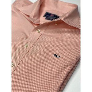 Vineyard Vines Whale Dress‎ Shirt Long Sleeve Pink Check Large